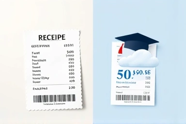 Discounted exam receipt with cloud and graduation cap